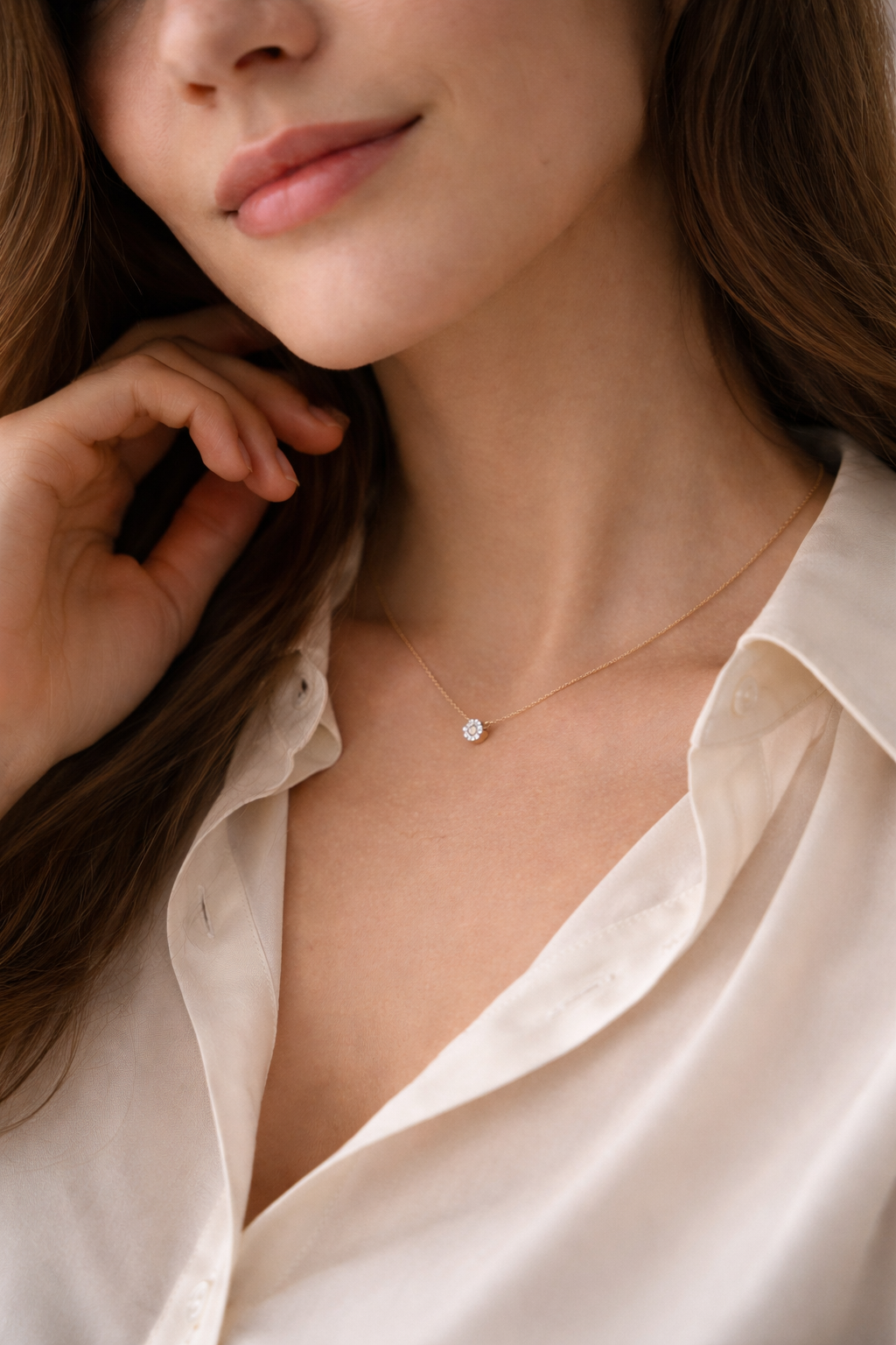 Client wearing a necklace