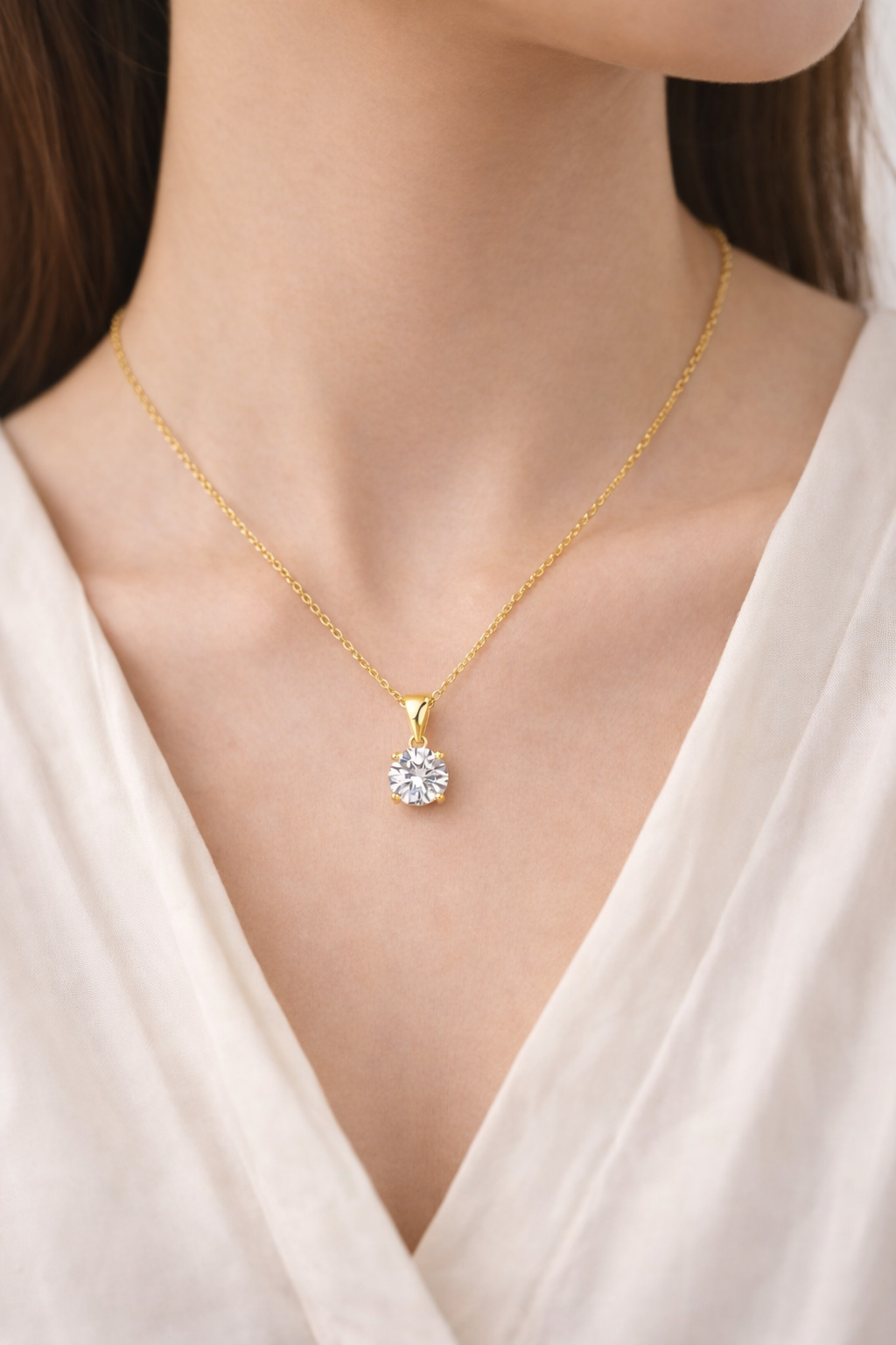 Solitaire Necklace · Gold Finish